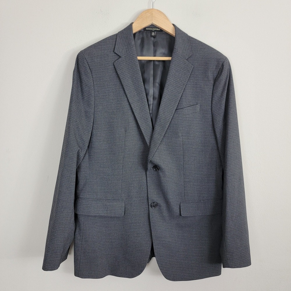 Banana Republic Slim Fit Grey Wind Blazer Jacket Mens 42R Sport Coat Checkered
